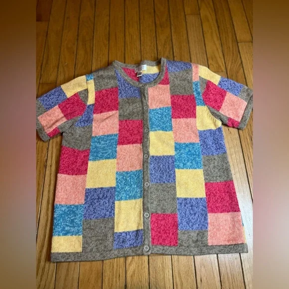 Vtg Christopher Banks Multicolor Colorblock Button Front Sweater Women’s Medium - Picture 2 of 8